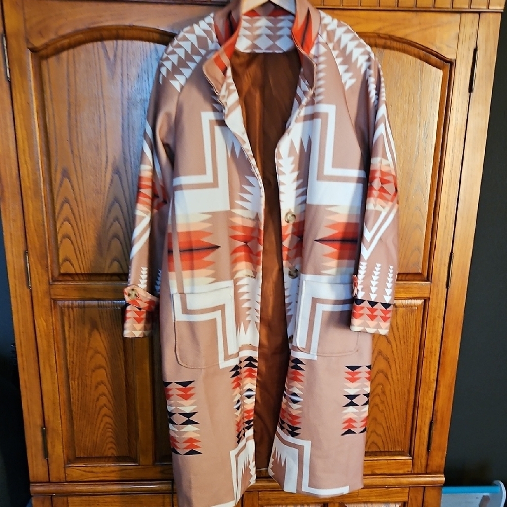 Geometric Brown and Orange Wool Cape